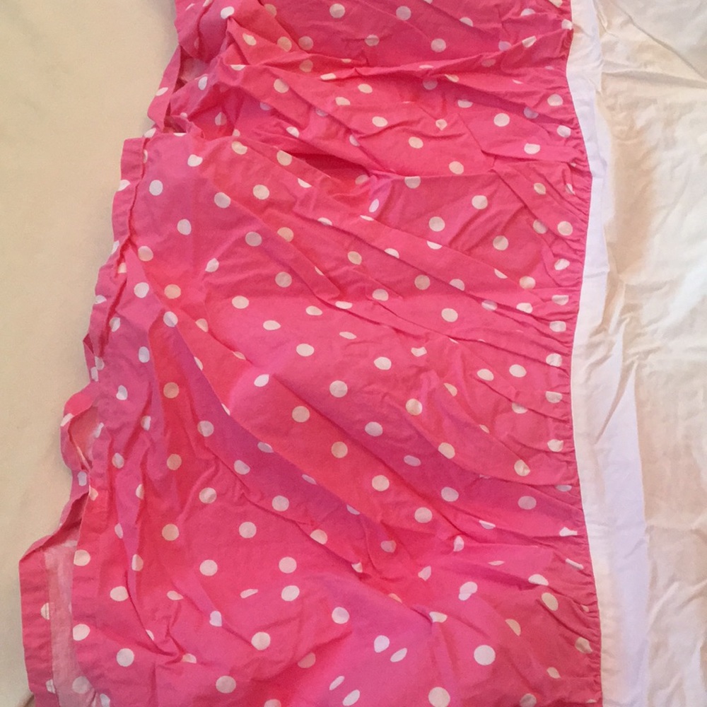 Potterybarn kids crib bed skirt pink polka dots